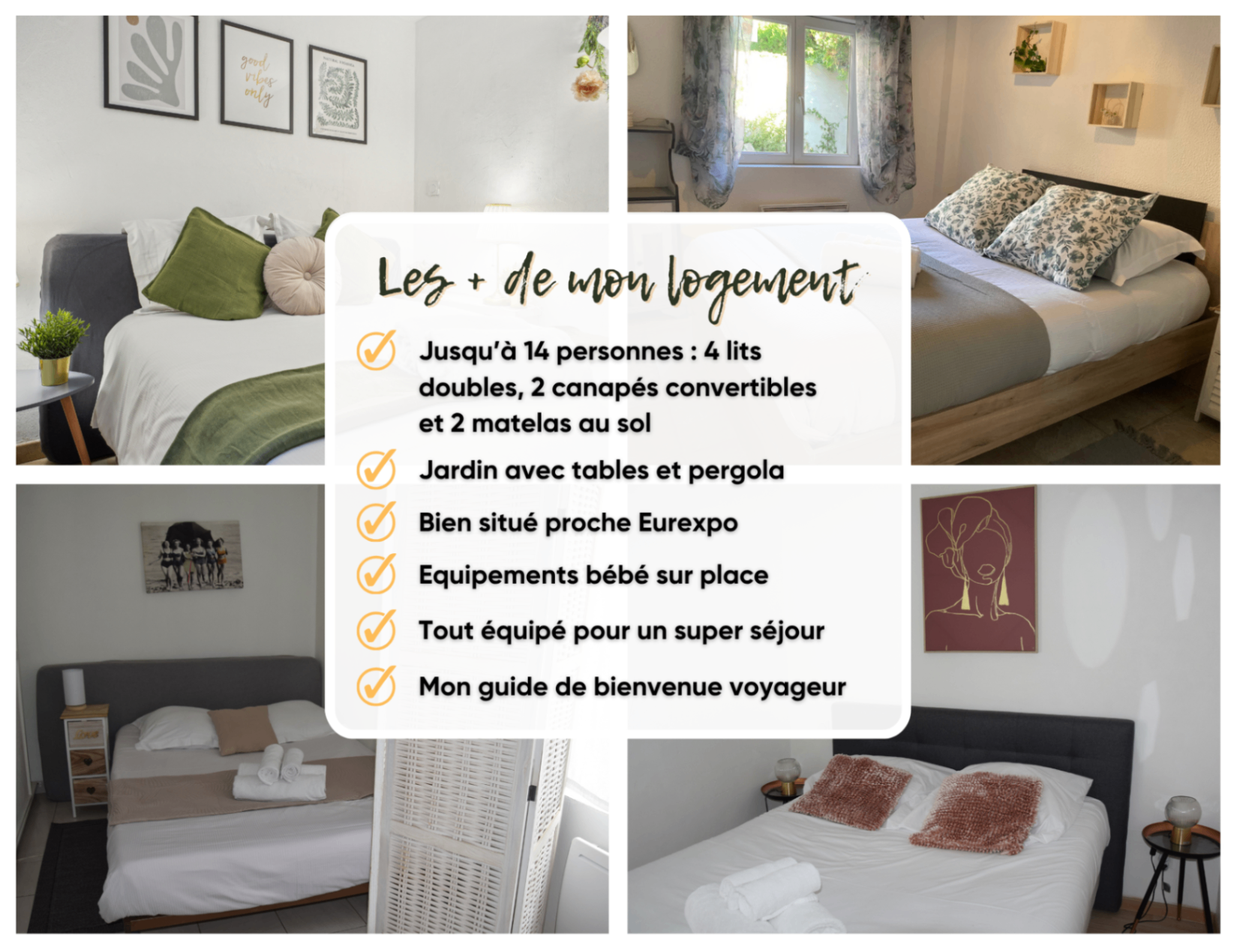 Montage photo d'un grand logement pour onze personnes avec plusieurs couchages