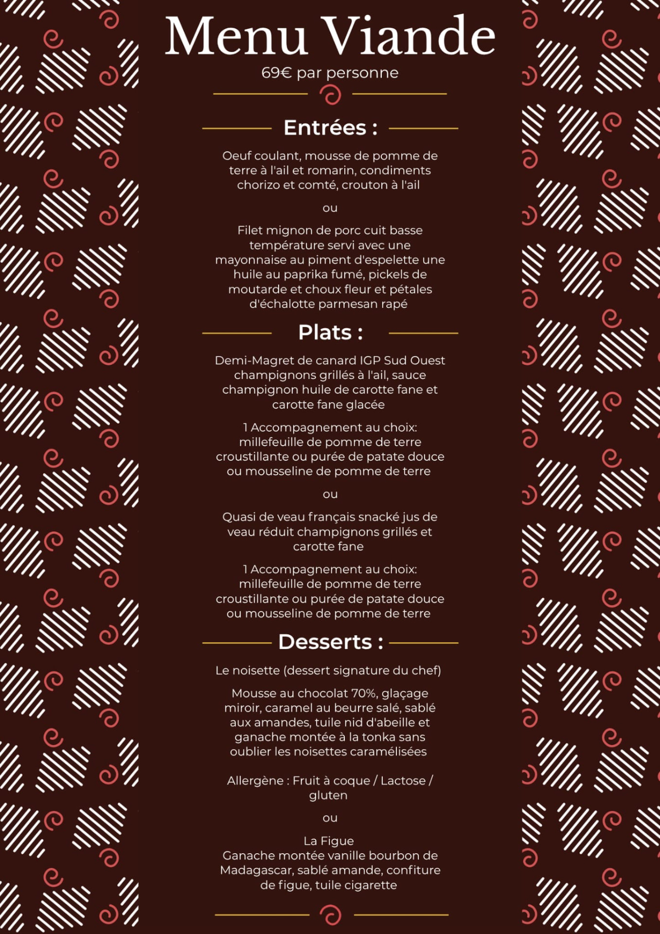 Menu Viande ChefChezVous à 69 euros par personne