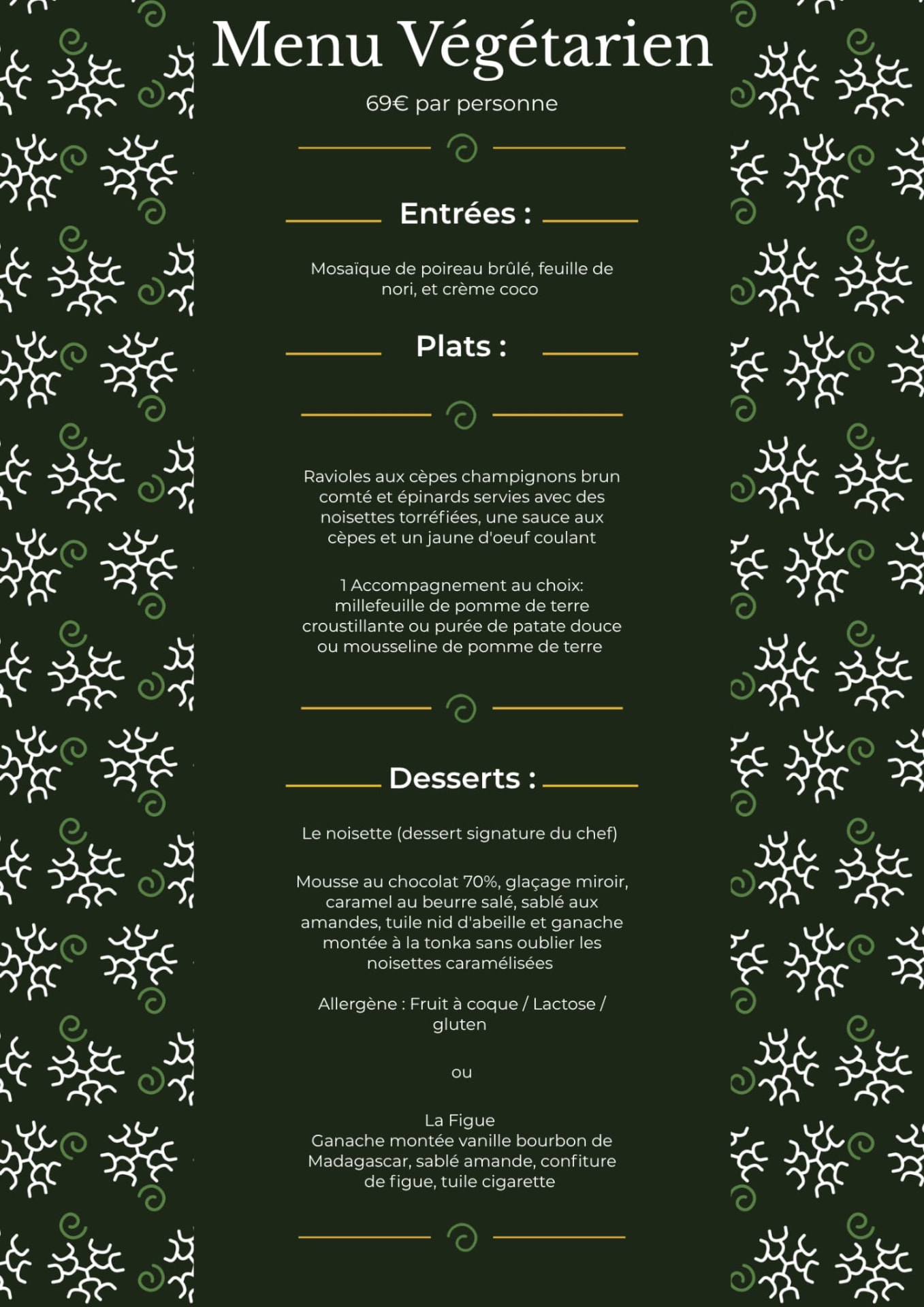Menu Végétarien ChefChezVous à 69 euros par personne